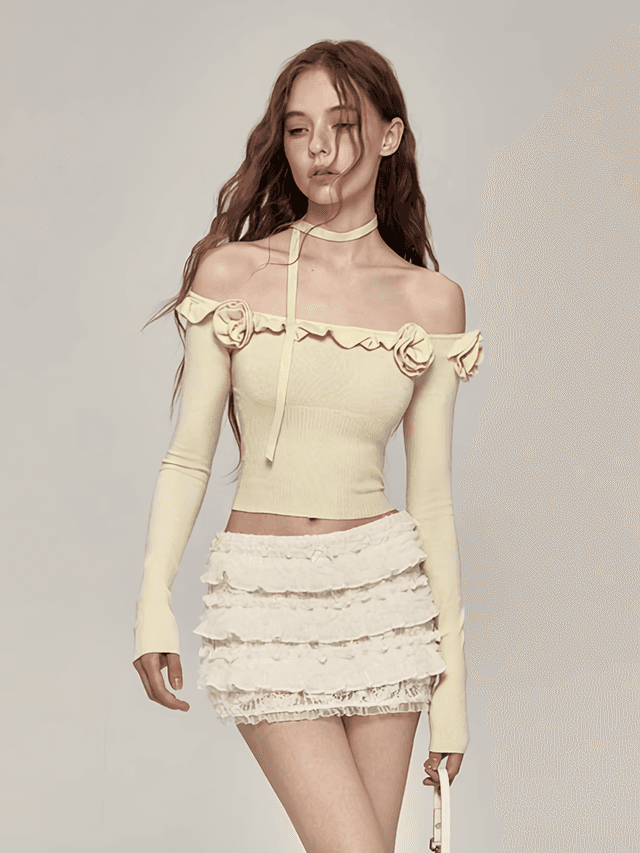 [MESS STUDIO] Fruit Cake Tie Off-Shoulder Top