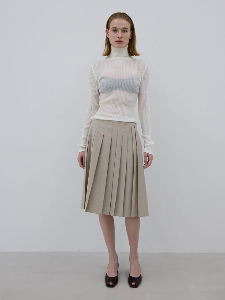 WOOL BLEND PLEATED MIDI SKIRT - MILK BEIGE