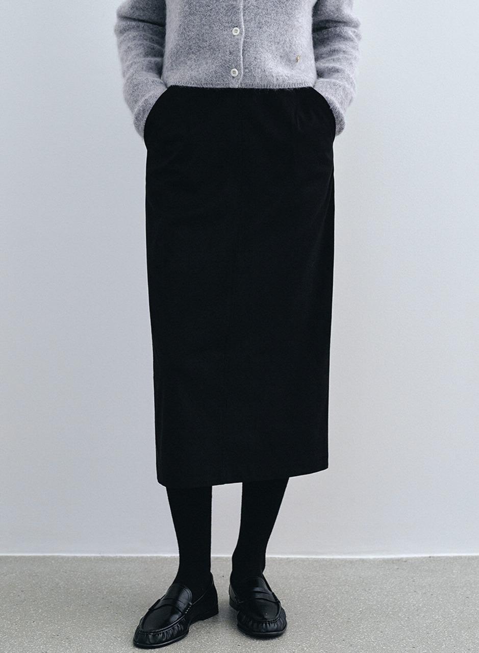 H-라인 스웨이드 롱 스커트 - 블랙