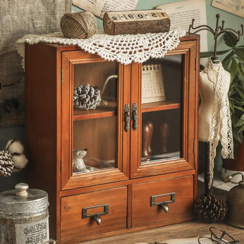 레트로 빈티지 감성 우드 보관함 식탁정리함 화장대 소품 인테리어 수납함