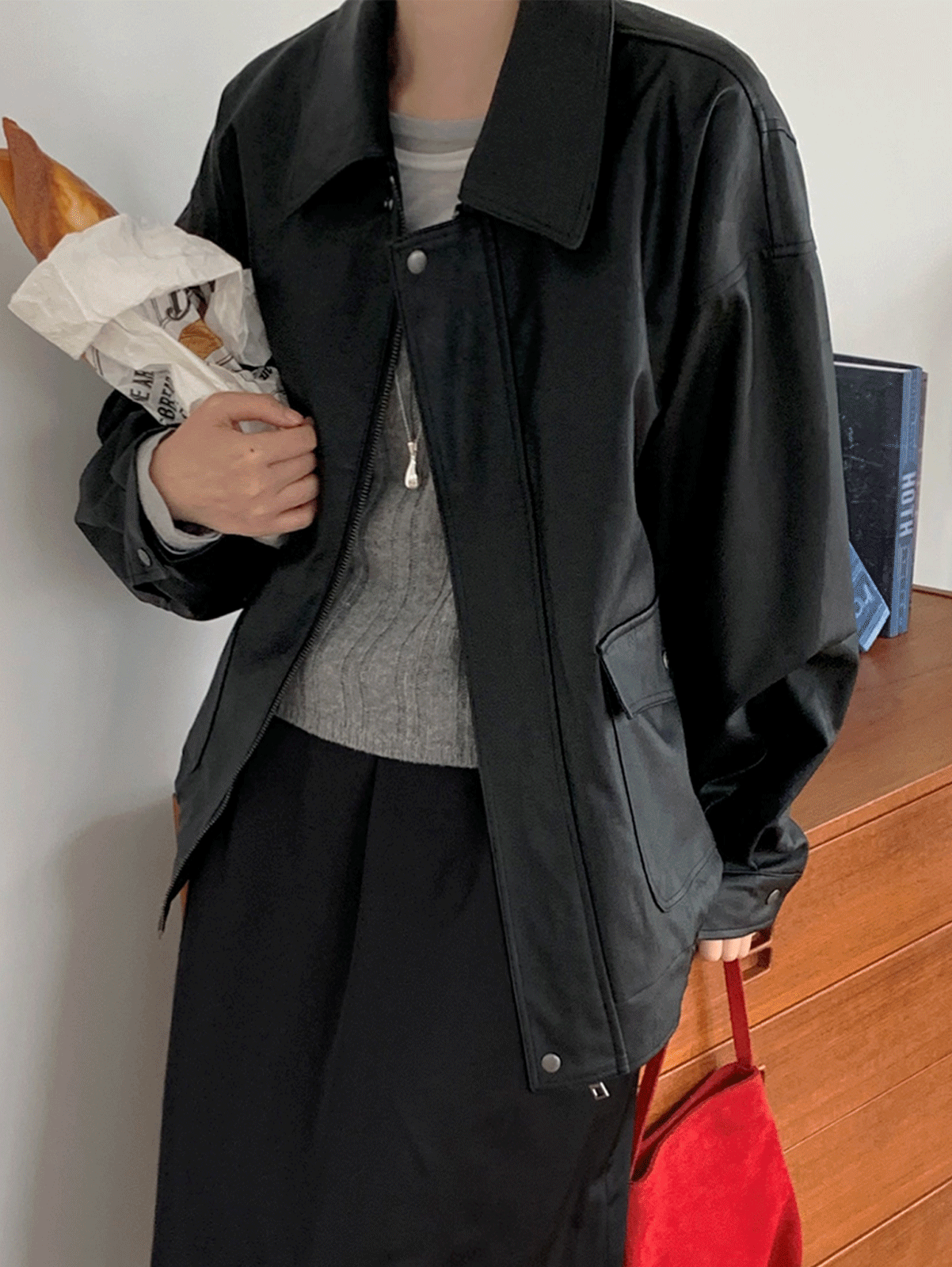 matt leather blouson (2color)