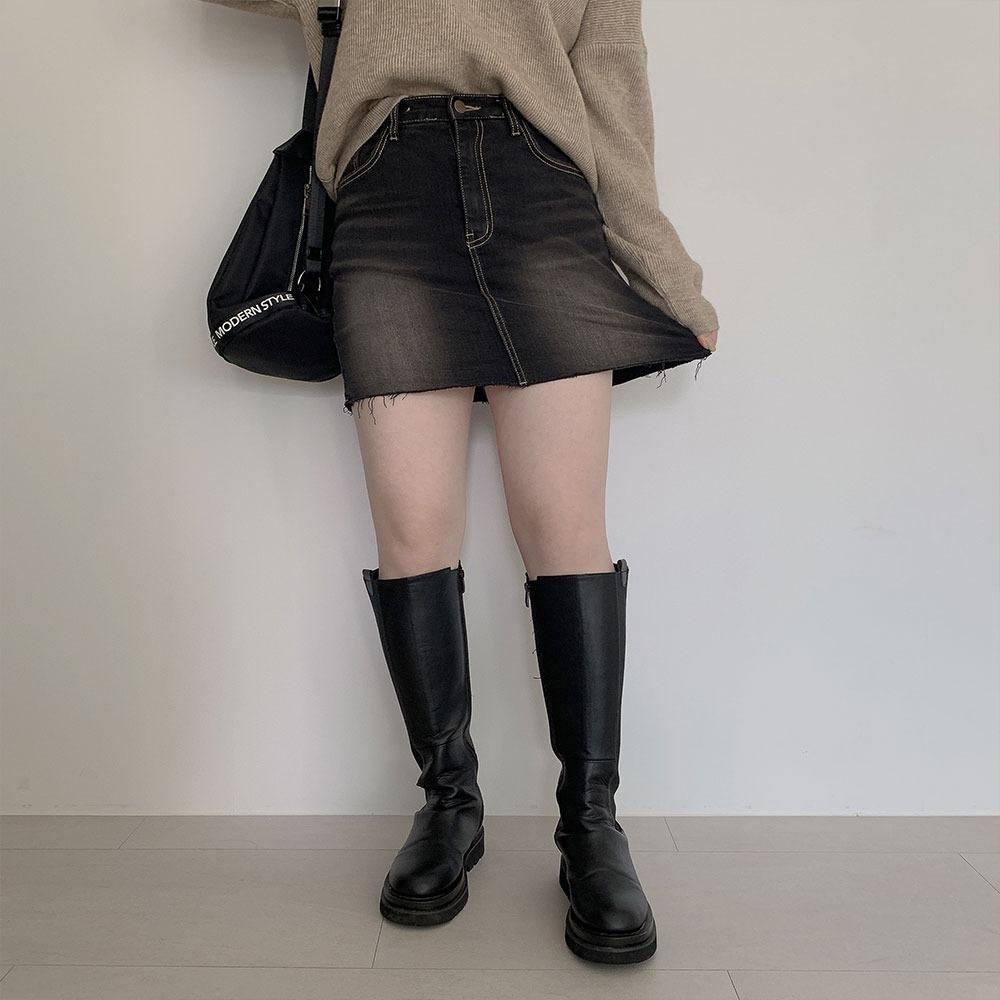 9705 [바지안감]빈티지 워싱 블랙데님 미니스커트(S~L)