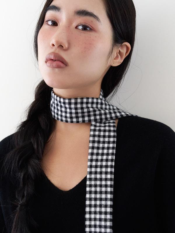 ginghamcheck long scarf - black