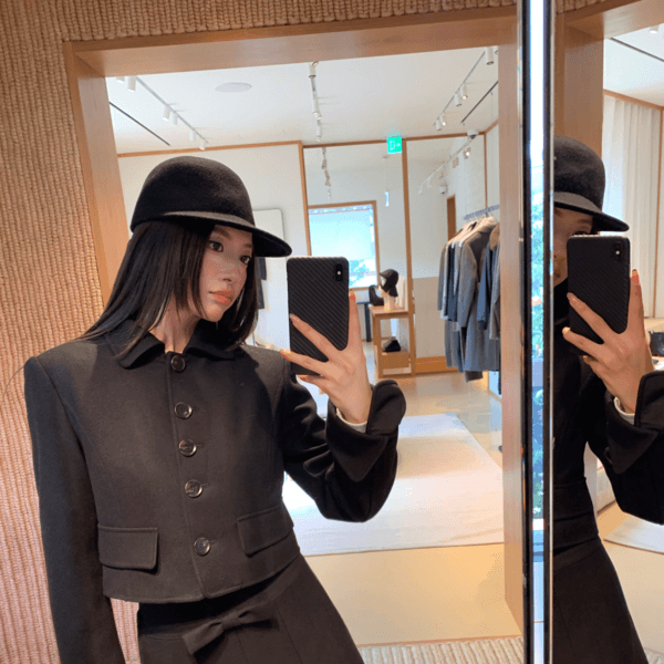 YADA wool cotton short coat + pleated half skirt suit set