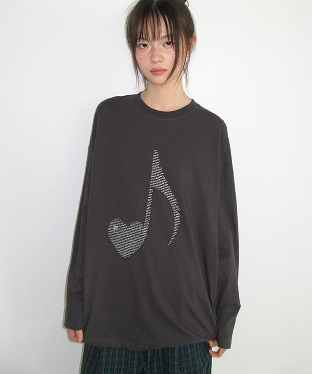 HEART NOTE TYPE OVER FIT LONG SLEEVE CHARCOAL