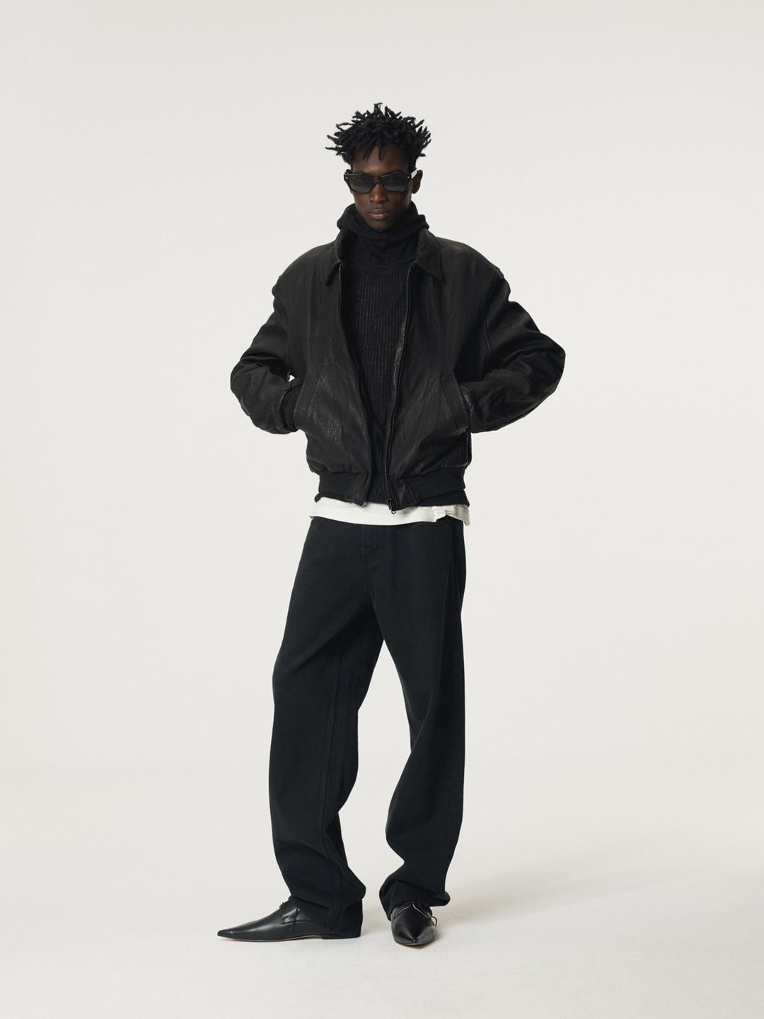 [10월 말 재입고 예정]BEN CRINKLE LEATHER JUMPER (BLACK)