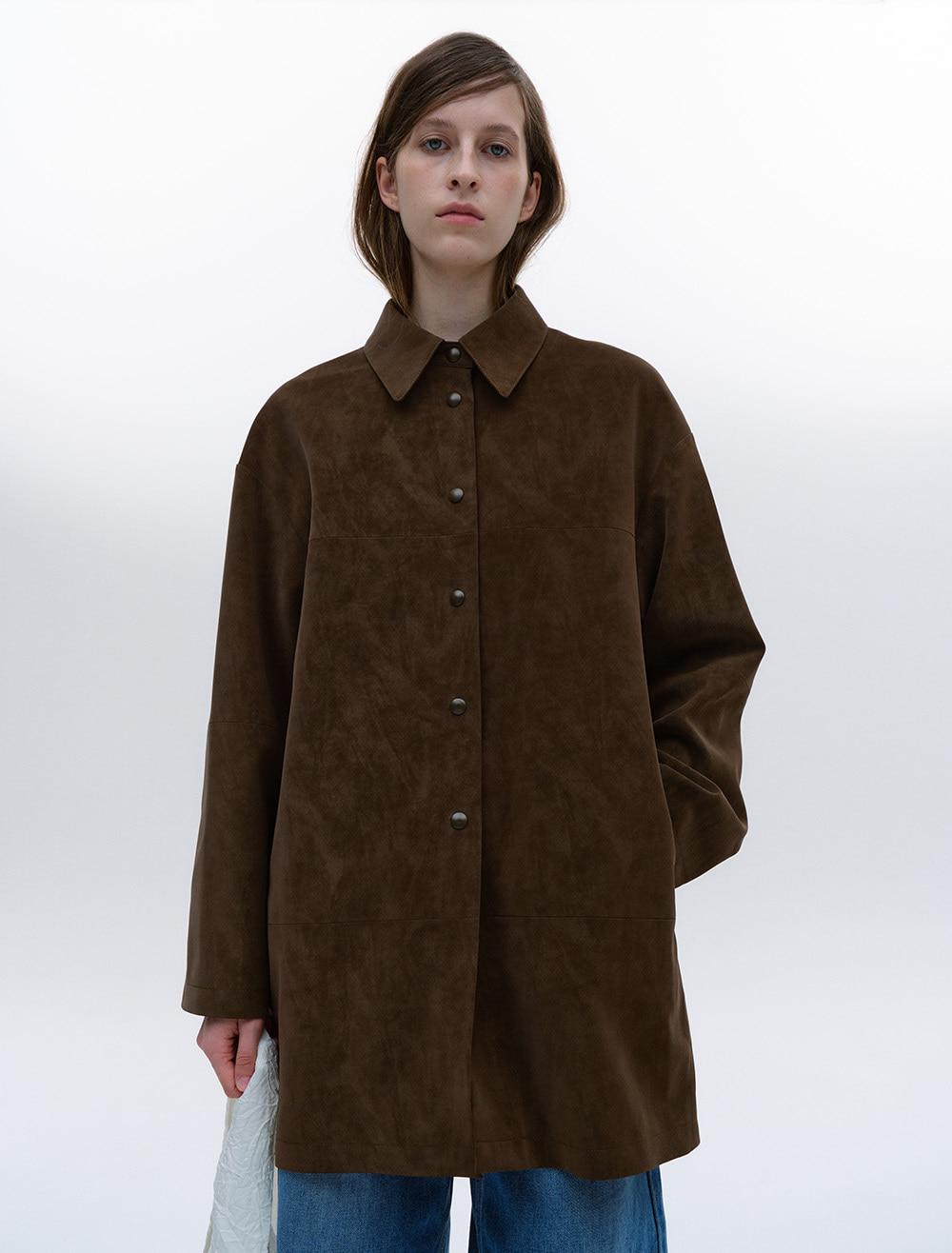 [1st REORDER] FAUX LEATHER HALF COAT [BROWN]