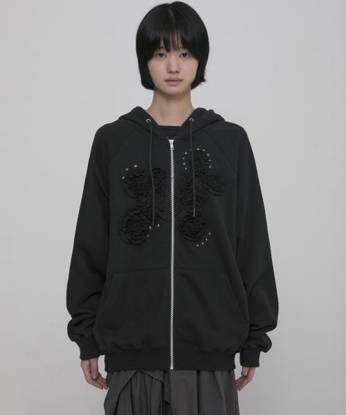 Ruffle Zip Hoodie (FL-193_Black)