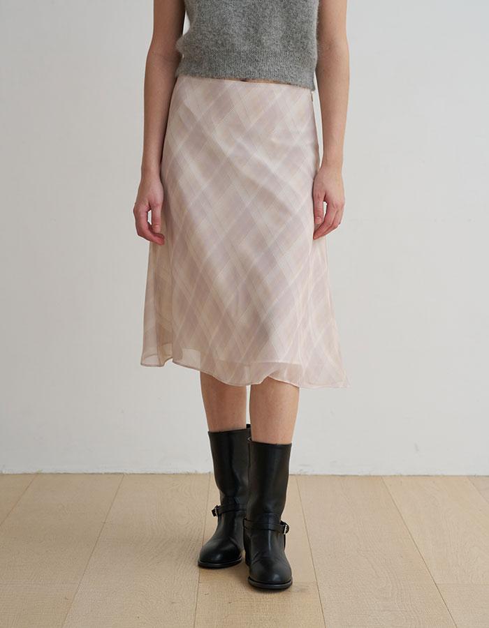 [2nd] Check midi skirt_beige