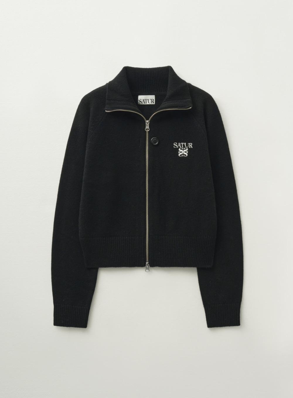 (W) Signature Logo Cashmere Blend Knit Zip-Up - Classic Black