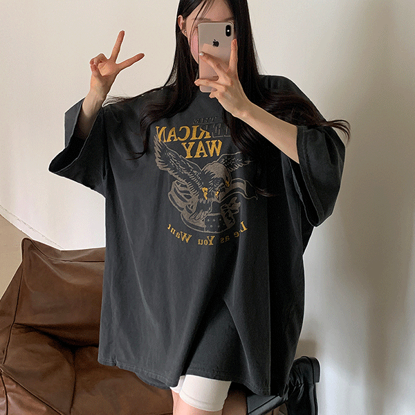 [4XL,빅사이즈,남녀공용,통통,66-77,오버핏]  이글 박시핏 피그먼트 반팔 티셔츠 - t [무료배송]