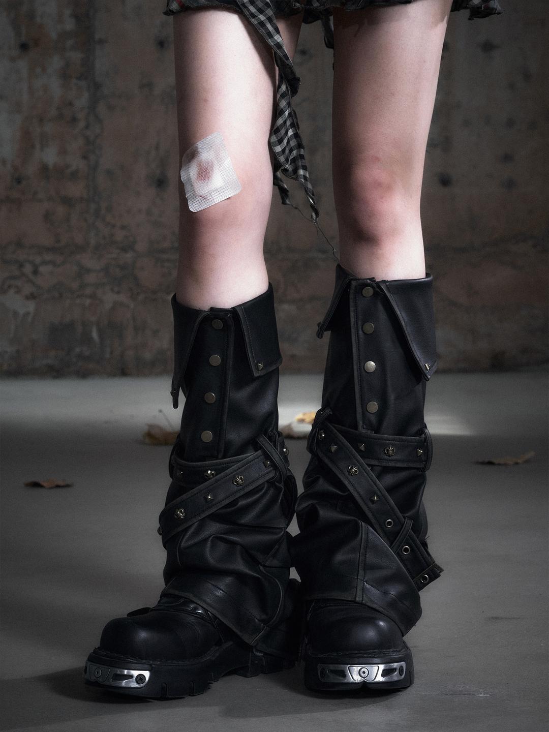 Cest Nous Foldover leather leg warmers