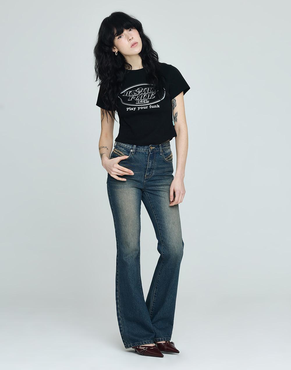 빈티지 워싱 부츠컷 팬츠 - 딥블루