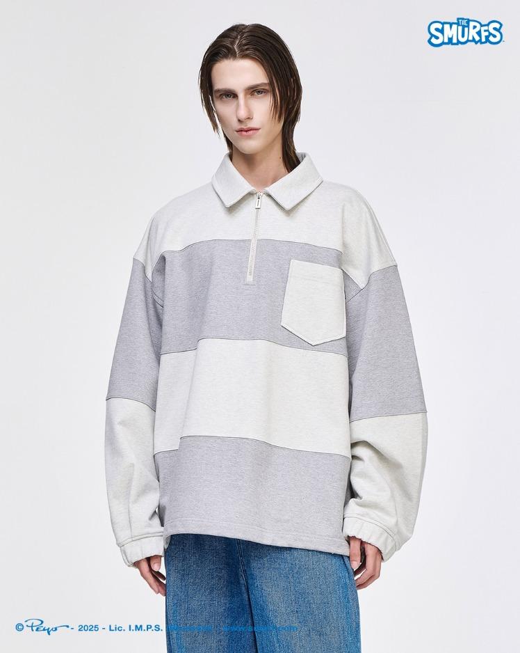 송지오옴므 파노라마 스머프 카라넥 스웻 멜란지 그레이