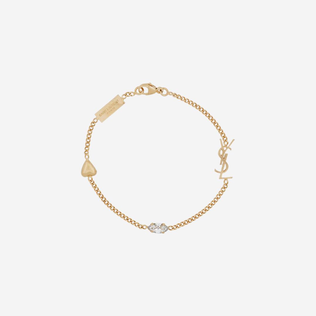 (W) Saint Laurent Opyum Heart Charm Bracelet in Metal Aged Brass Gold