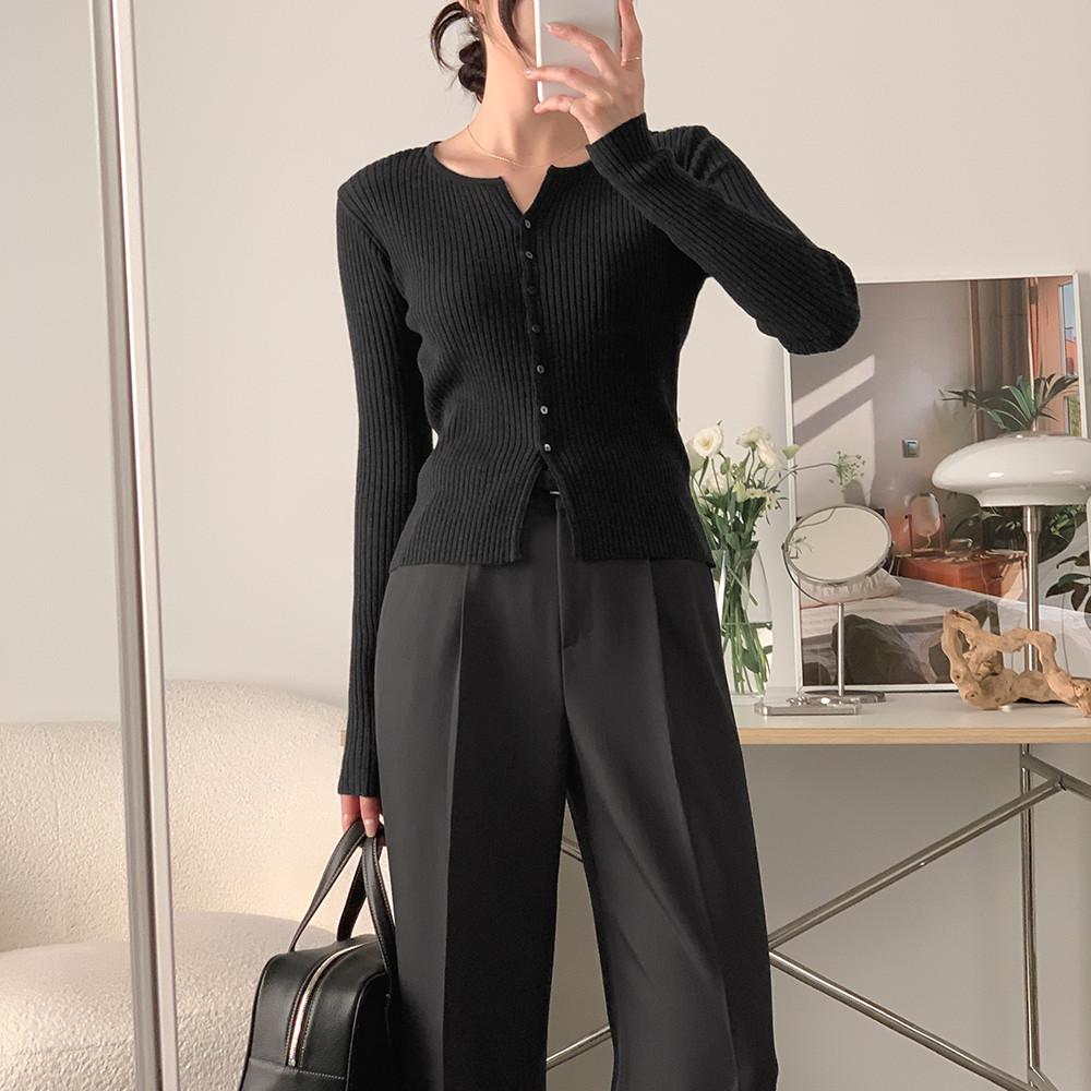 (자체제작) 리브노 슬림핏 골지 가디건 (차콜)