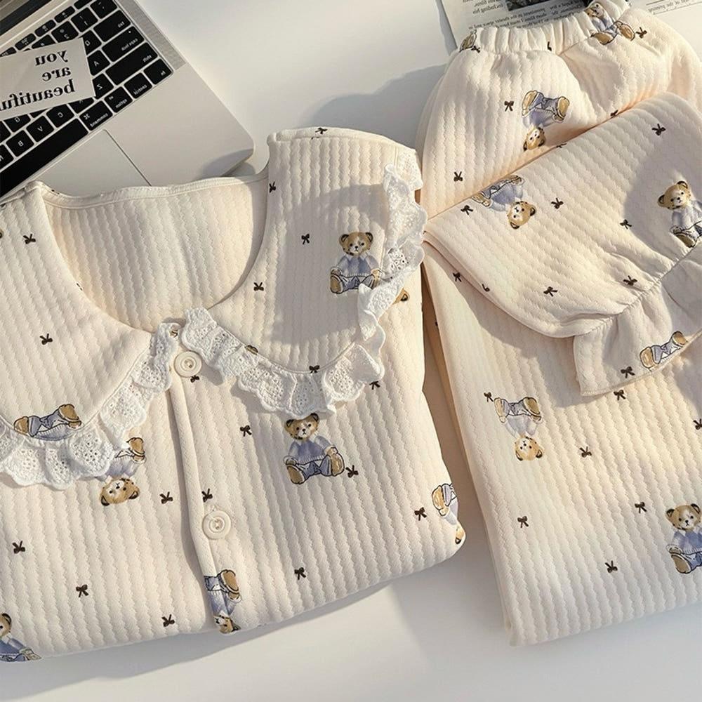 여성 누빔잠옷 아기곰 파자마 겨울 따뜻한 홈웨어 우정잠옷