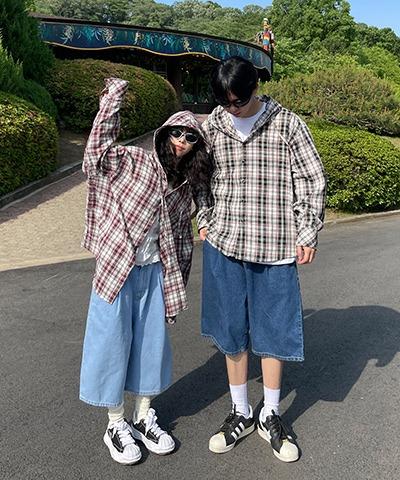 [unisex] Aden check hood shirts / 3color