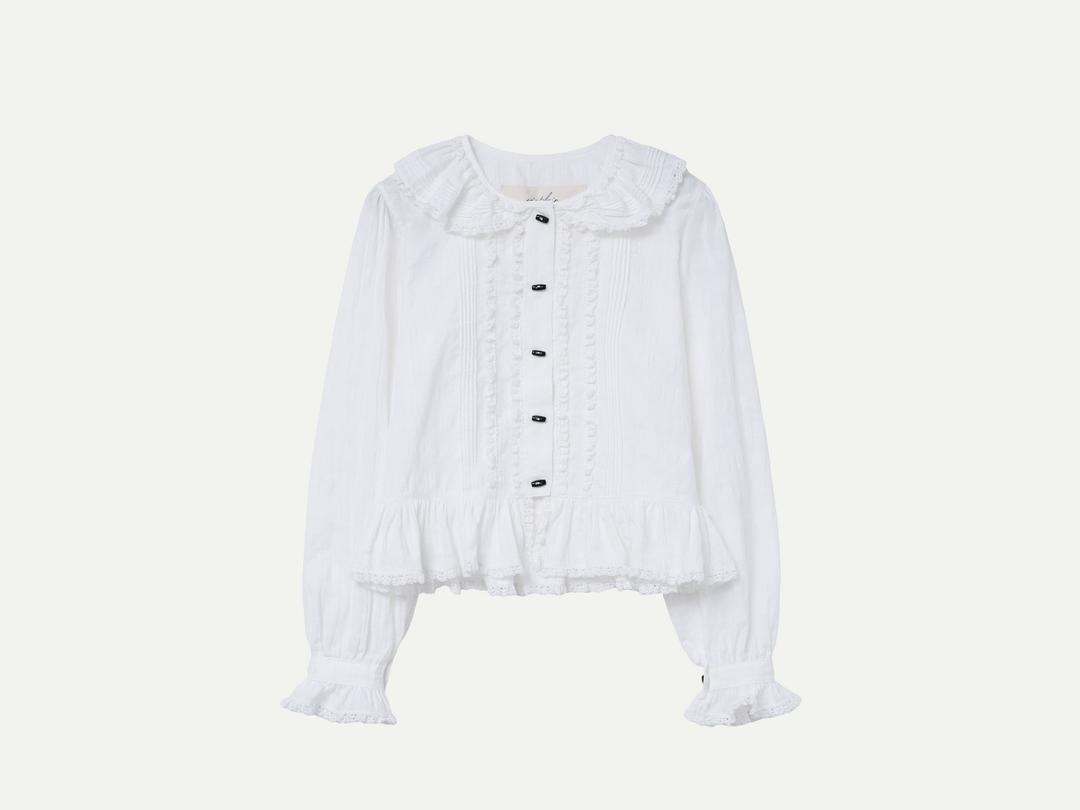 Via Fifi lace taping blouse (White check)