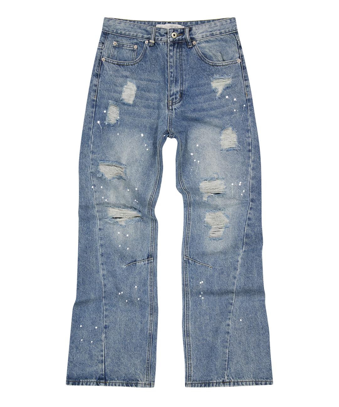 DESTROYED WIDE DENIM PANTS / FLARE [BLUE]