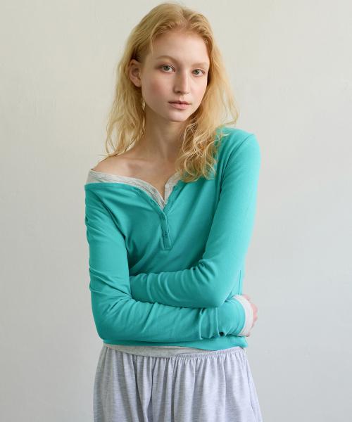 TWO-WAY HENLEY T-SHIRT - MINT