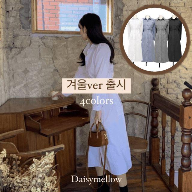 [ 겨울ver 누적15000장/ 후기극찬] 카라 셔츠 핀턱 끈 스웨이드 롱원피스 데이트룩 하객룩_데이지멜로우
