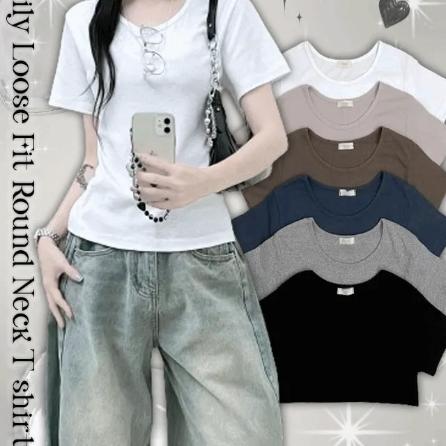 1+1할인[넉넉한핏!/데일리.기본템]체형커버랍빠유넥라운드여유핏반팔티(6color)