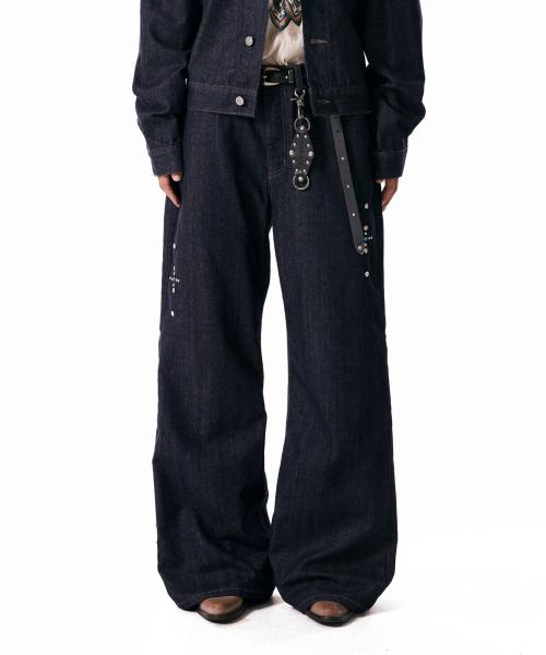Western Studded Denim Pants (Dark Blue)