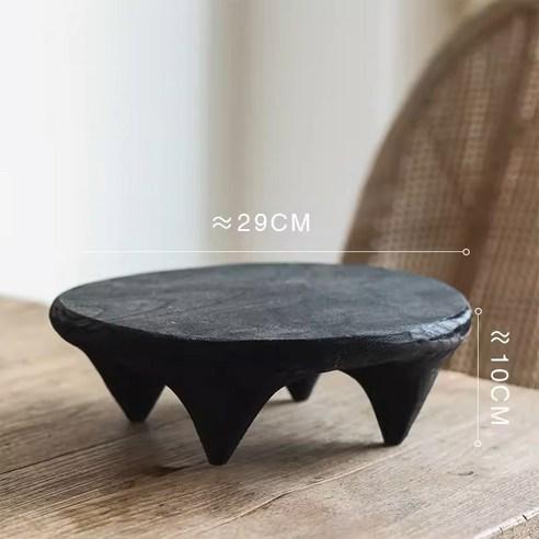 고재 빈티지 스튜디오 갤러리 한옥 소품 블랙 짧은 다리 나무 플랫 플레이트 단단한 장식 트레이 와비 사비 스타일 거실 미니 차 라운드 소반 - 장식소품 | 쿠팡