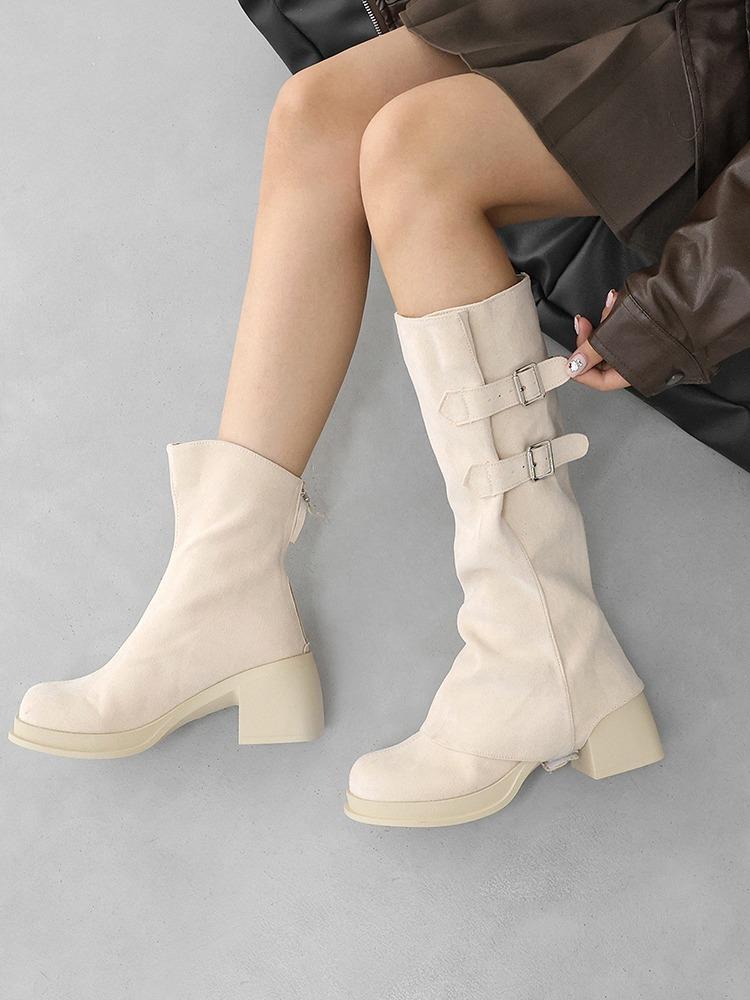 바텔 스웨이드 2way 레그워머 탈착 블럭굽 하이힐 바이커 힙스터 앵클부츠&롱부츠(7.0cm)