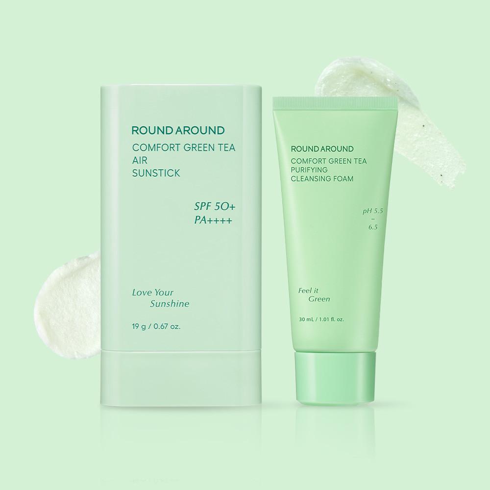 라운드어라운드 컴포트 그린티 에어 선스틱 19g 증정기획 (+뽀득 폼 30ml) / SFP 50+ PA++++