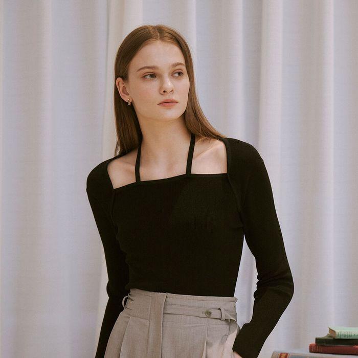 Square neck strap knit (2color)