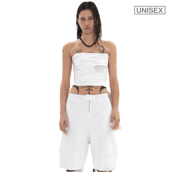 [ PRE-ORDER / Takes approx 4 weeks ] BIKER BANDING SWEAT SHORT IN WHITE