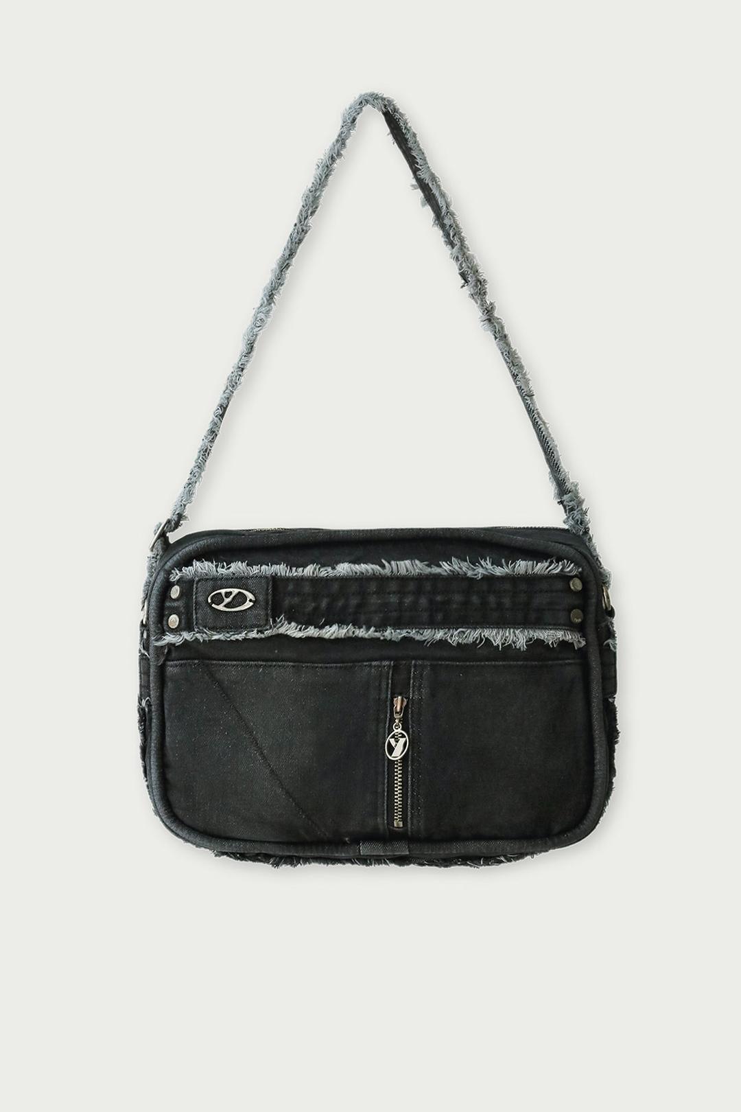 ROUGH CUTTING DENIM SHOULDER BAG - BLACK (10/4일 예약배송)