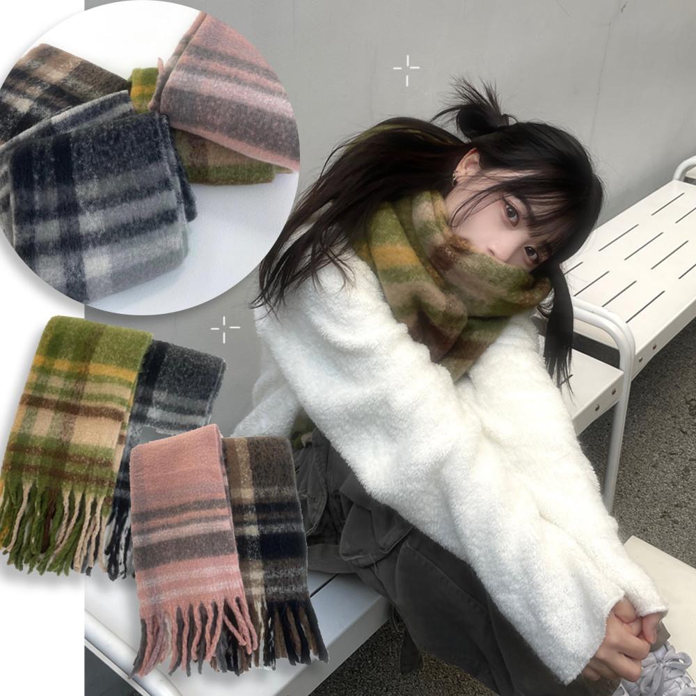 [히니츠키] 포근 모리걸 빈티지 체크 목도리 머플러