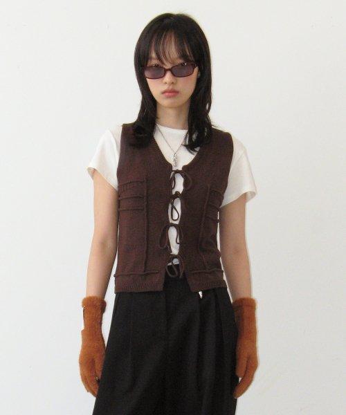 Little Flower Knit Vest Brown