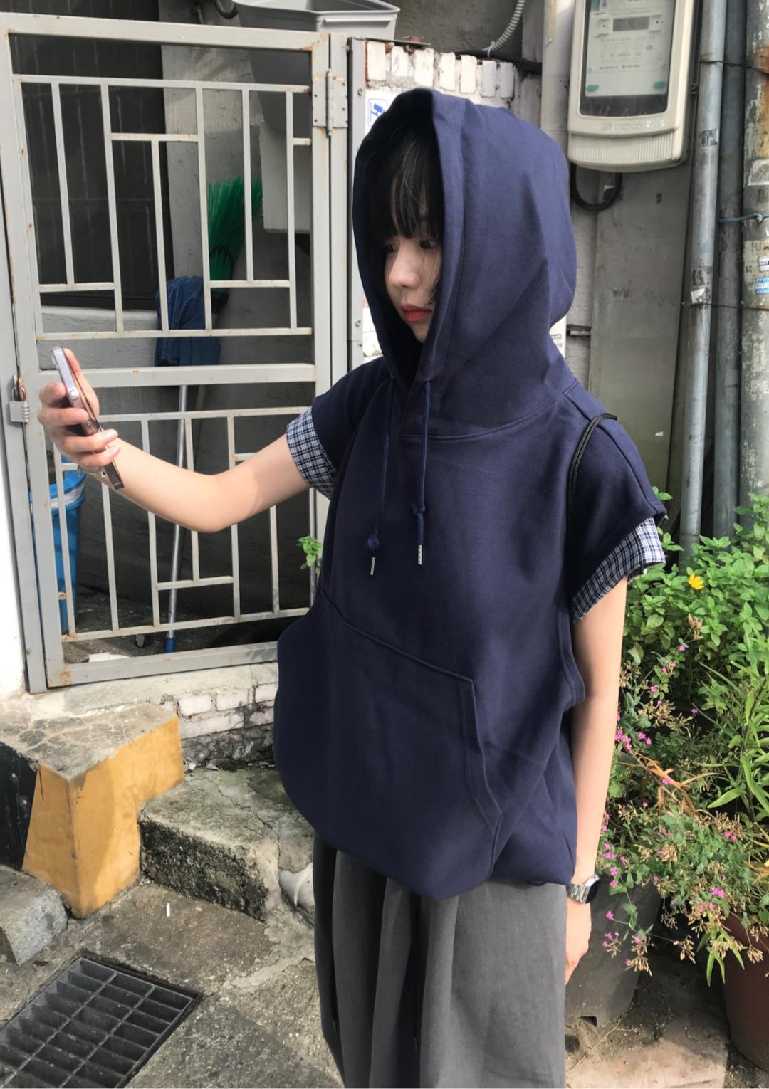 STRING COTTON HOOD VEST (4 color)