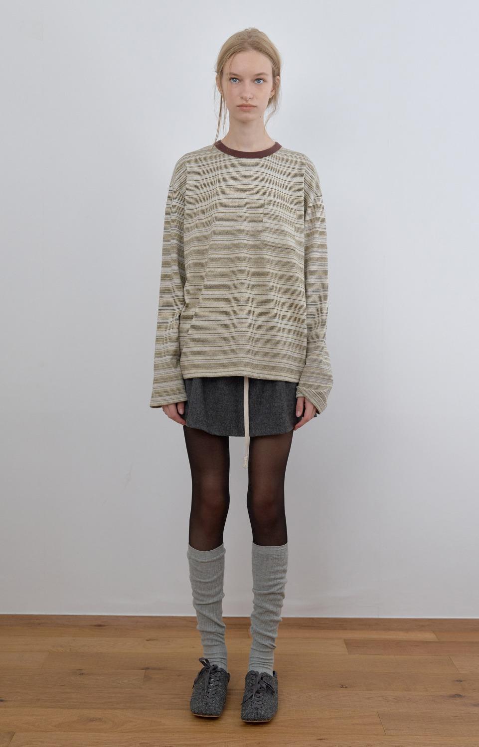 STRIPE CREW NECK LONG SLEEVE, YELLOW