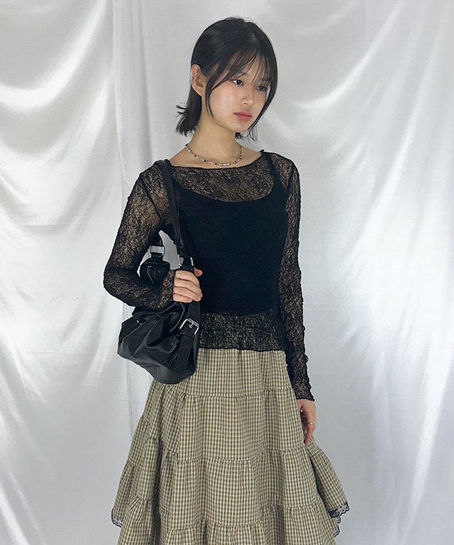 포하우스 Boat Neck See Through Nt Set