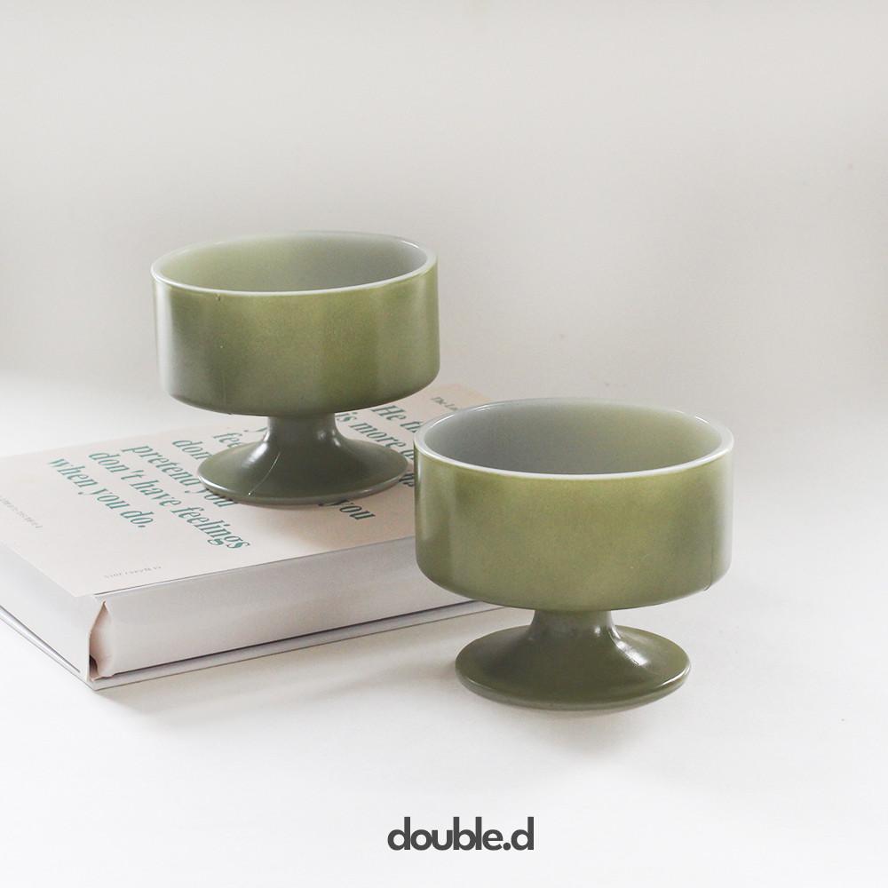 [중고] [더블디] 페더럴글라스 올리브그린 밀크글라스 아이스크림 볼/페더럴글래스 빈티지 셔벗볼/ 풋티드 볼