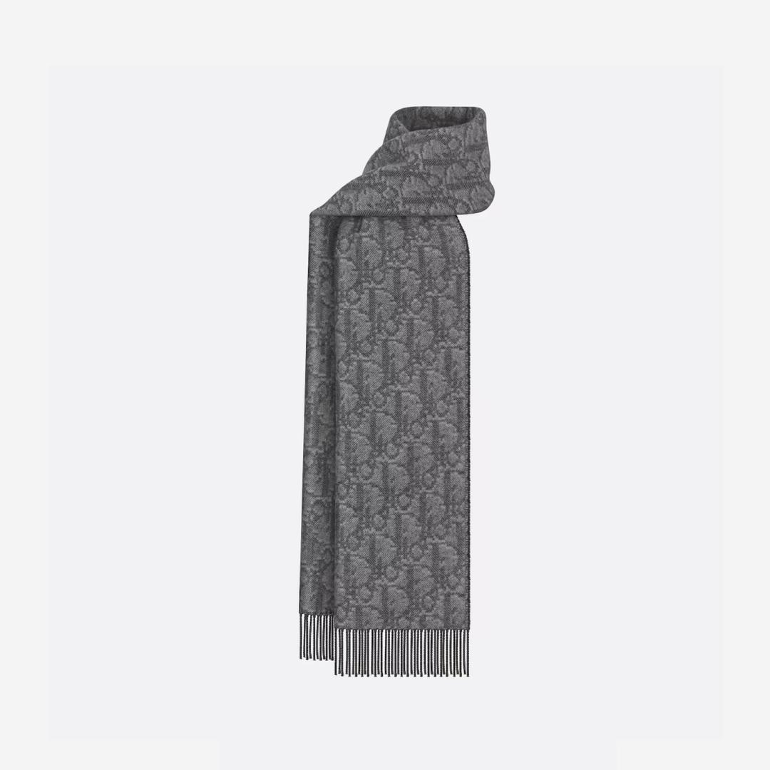 Dior Oblique Double Sided Cashmere Wool Scarf Gray Black