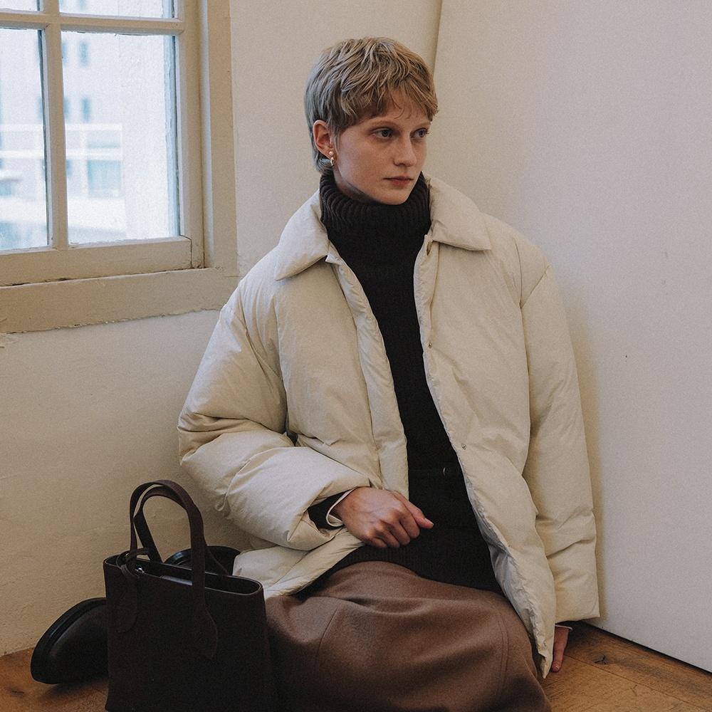 SIOT4123 패딩 하프 코트_Light beige