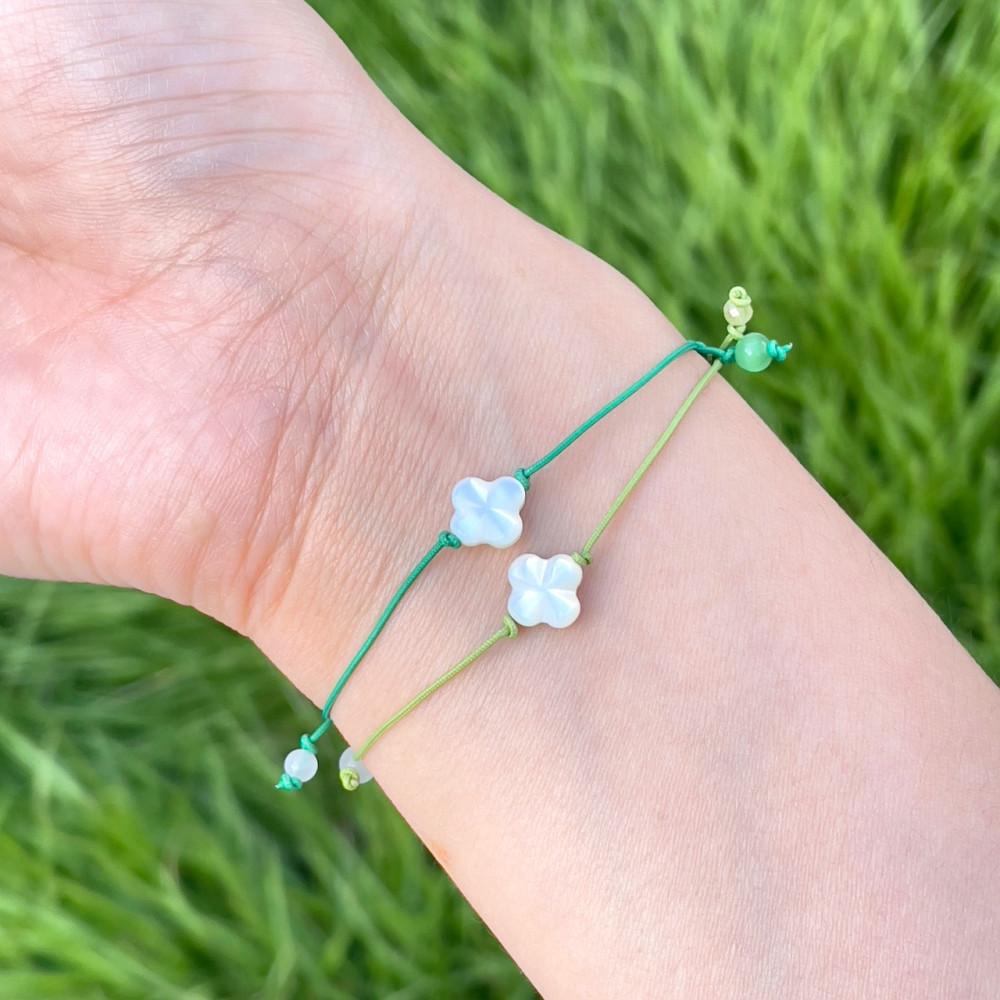 귀여운 팔찌 네잎클로버 자개 매듭 팔찌