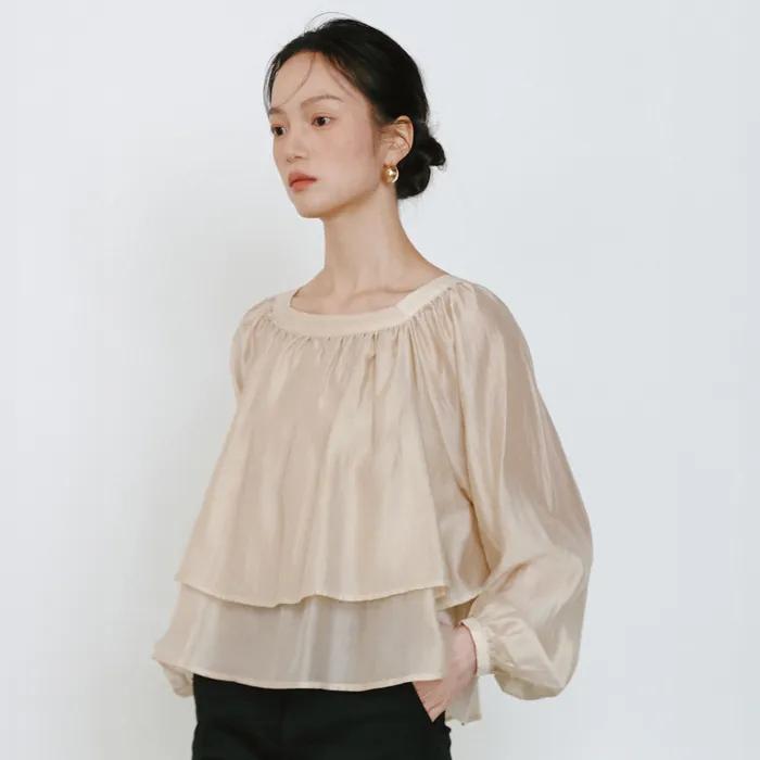 Double Layered Sheer Blouse_beige