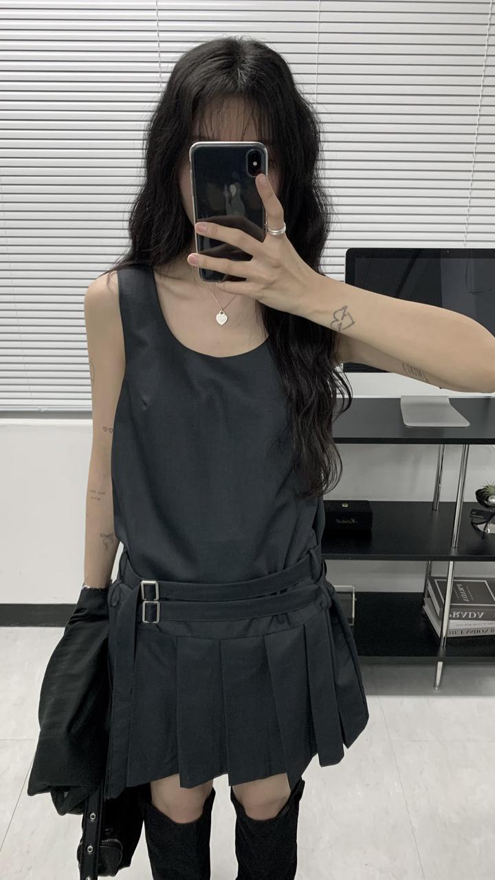 아코이 belted pleats sleeveless mini ops (2C)