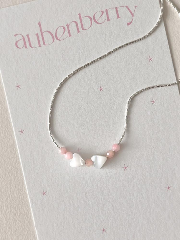 925실버 산호 자개 하트 뱀줄 목걸이 (one color)