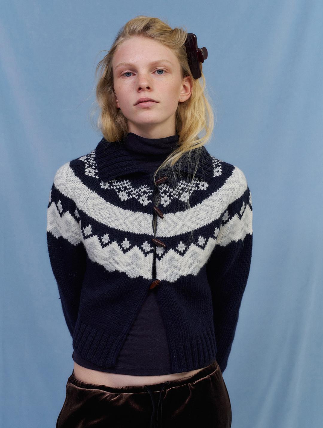 [2nd] Frost nordic duffle cardigan - navy