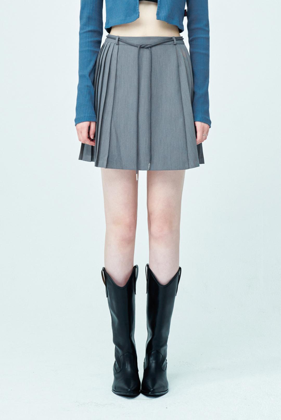 22FW01AW010 사이드 핀턱 벨트 스커트 (그레이)