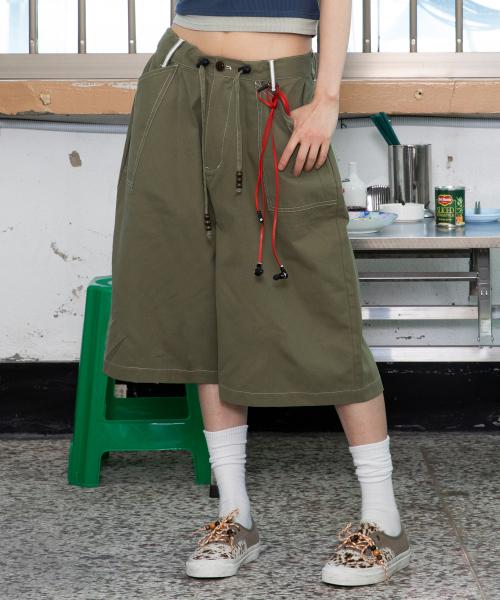 WXP027 루나키후 자수 코튼 버뮤다 팬츠 (KHAKI)