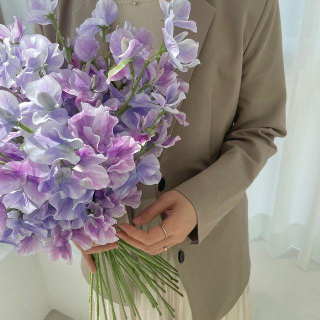 [무료배송] 인테리어 스위트피 조화 실크플라워 부케 2color